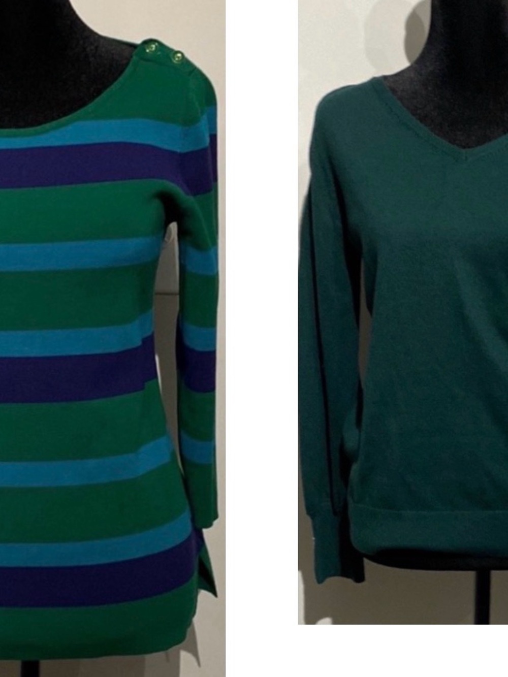 Anna Tylor green sweater top and Banana Republic Green and Blue Striped.